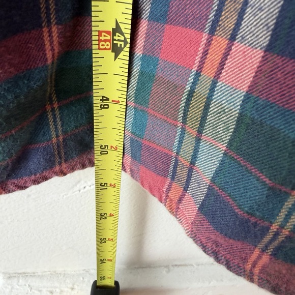 Vtg 90s Plaid Flannel Maxi Dress M Tall Denim Collar Long Sleeve Cotton Cabin - Picture 8 of 10